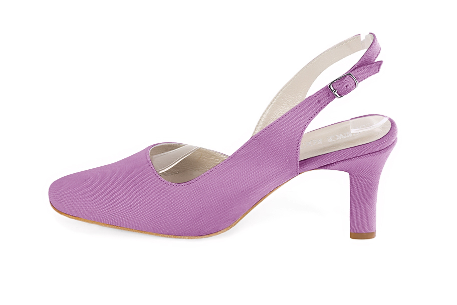 Mauve purple slingback elegant shoes. Round toe. High kitten heels. - Florence KOOIJMAN